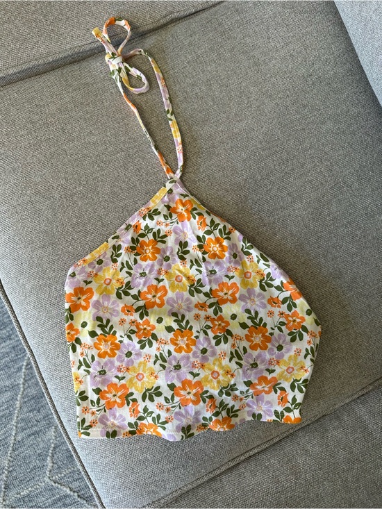 PacSun Tops - PacSun Floral Halter Crop Top in Orange, Lavender & Green